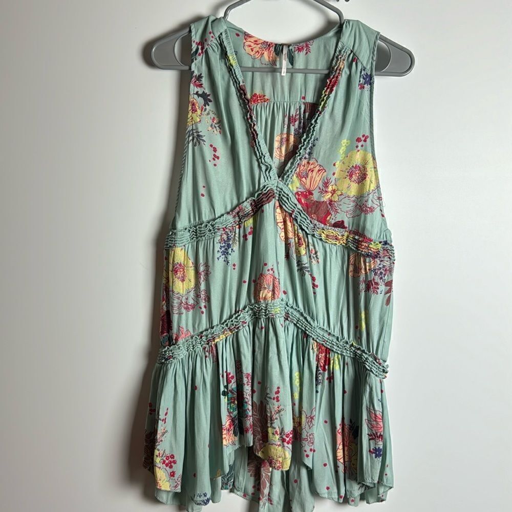 Free People Purple Haze Light Blue Floral Printed Sleeveless Tunic S